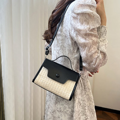 小清新撞色小方包2024新款高顏值草編休閒百搭單肩斜跨包女包bags