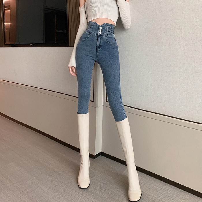 Thin velvet vintage blue trousers