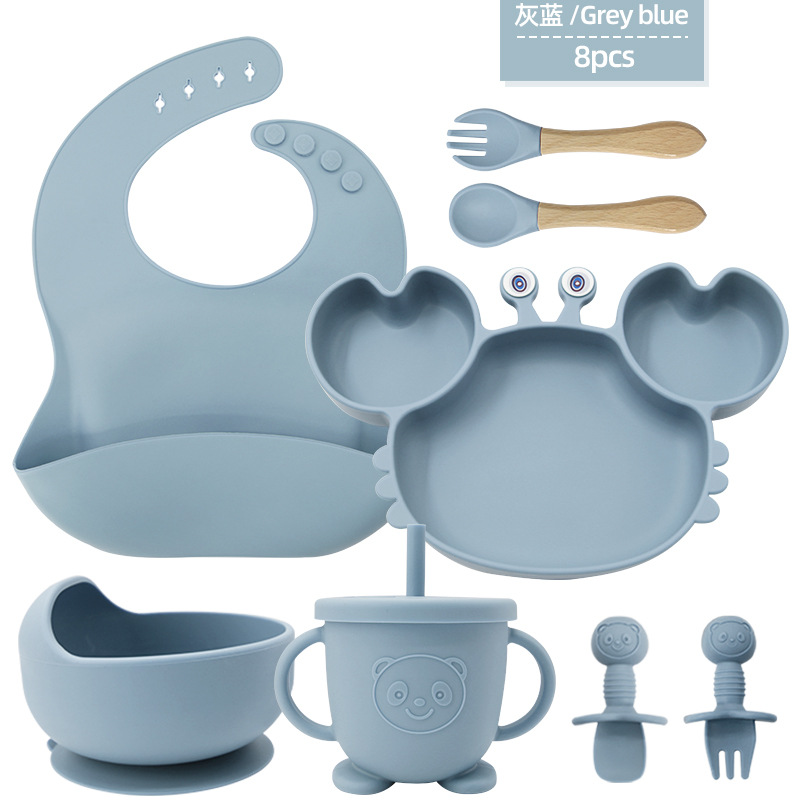 Juego de platos de silicona para bebés y niños aprenden a comer y beber vajilla de alimentación para bebés