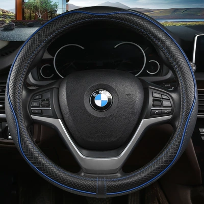 Steering wheel cover Cover, Fashionable Splicing, Four-Season - 040-round-black-and-blue-38cm
