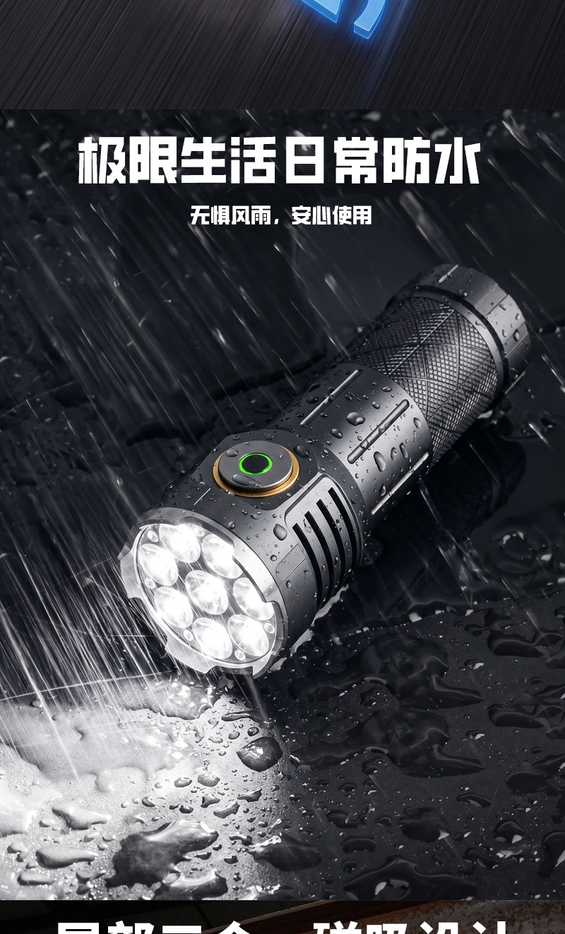 Cross-Border New Model Eight-Eye Strong Light Mini Flashlight, Long-Range, Small, Portable, Outdoor, Ultra-Bright, Magnetic Work Light for Home Use