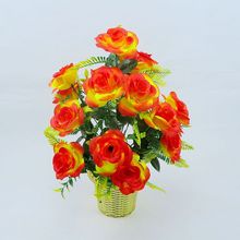 照屏厂家批发仿真玫瑰花绢花摆件18头圆玫瑰花束带盆套装假花花束