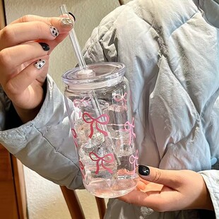 2025 New Bow Plastic Cup Portable Cup Milk Cup Water Cup Accessible Luxury and High-End Sense