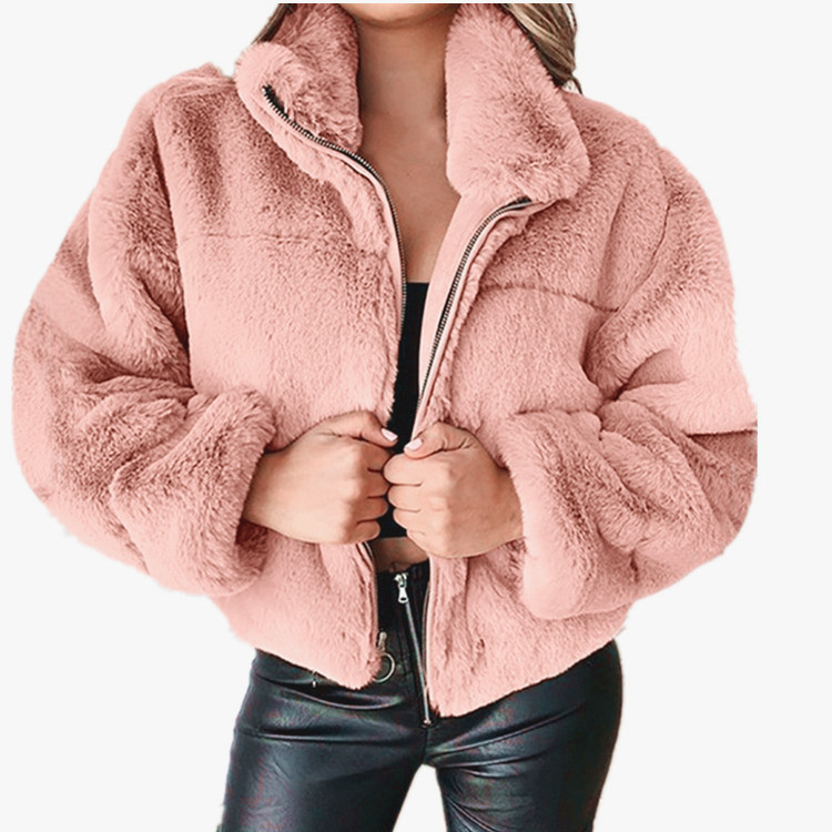 Fashion Solid Color Patchwork Polyester Zipper Coat Woolen Coat display picture 5