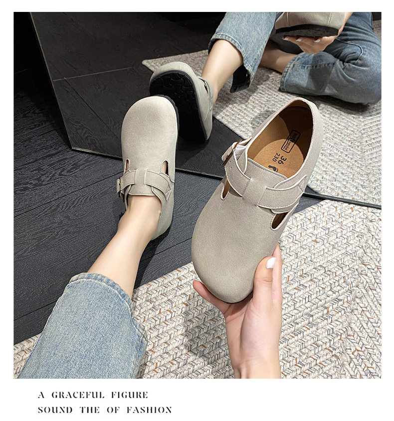 Dép sandal nữ bít mũi da thật quai khóa đế dày kiểu Birkenstock — 261 Màu nâu sẫm (toàn bộ), 261 Xám (toàn bộ), 261 kaki (toàn bộ băng đảng), 265 kaki (nửa kéo) chi tiết 15