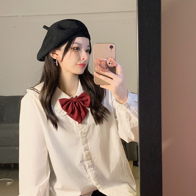Chubby Girls Plus Size 2023 Spring New Doll Collar Shirt Women's Bow White Shirt Fresh Style College Style Top Chubby Girls Plus Size 2023 Spring New Doll Collar Shirt Women's Bow White Shirt Fresh Style College Style Top