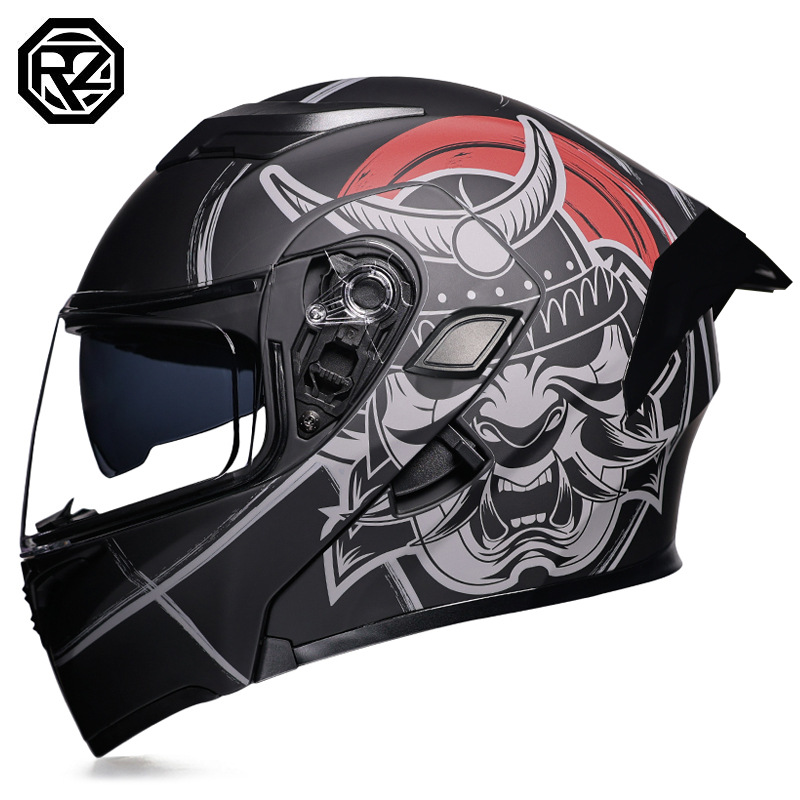 Casco de motocicleta Orz, casco, casco, doble lente, cola grande, motocicleta, casco de carrera, casco, hombres y mujeres, calor de invierno