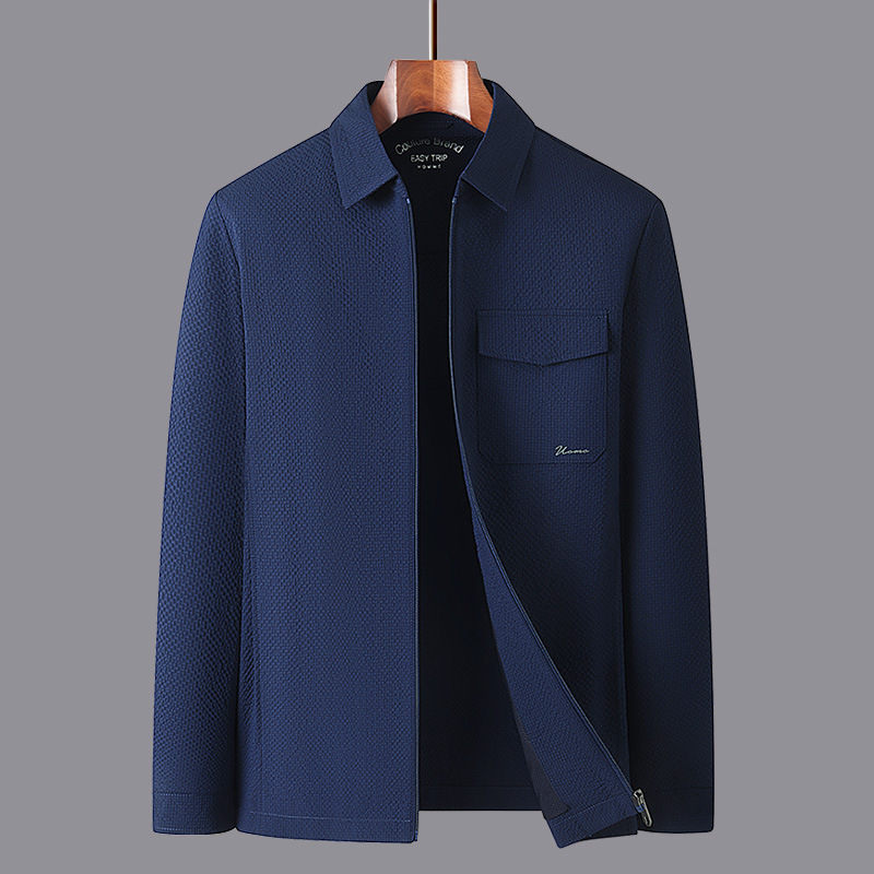 Autumn New Light Luxury Spring Seersucker Lapel Shirt Jacket Men's Light Business Young and Middle-Aged Casual Jacket Men