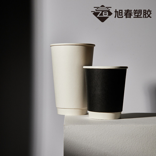 Factory wholesale coffee cup, disposable thickened double-layer paper cup with lid, can be printed with logo, heat-insulated and anti-scalding milk tea cup
