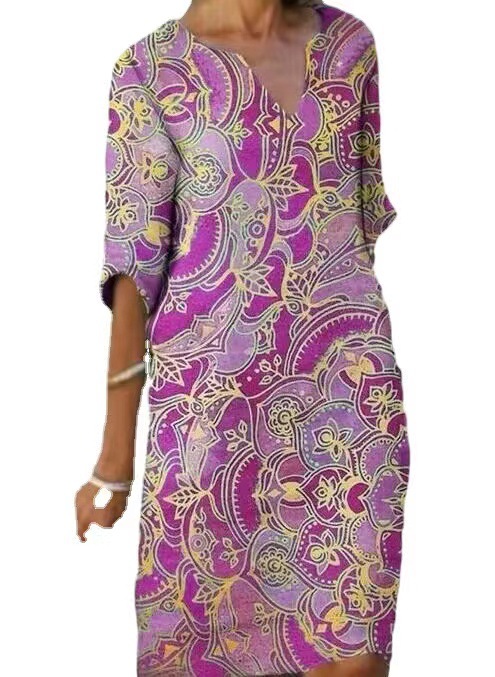 Women's Regular Dress Vacation V Neck Printing Short Sleeve Printing Maxi Long Dress Holiday Daily display picture 6