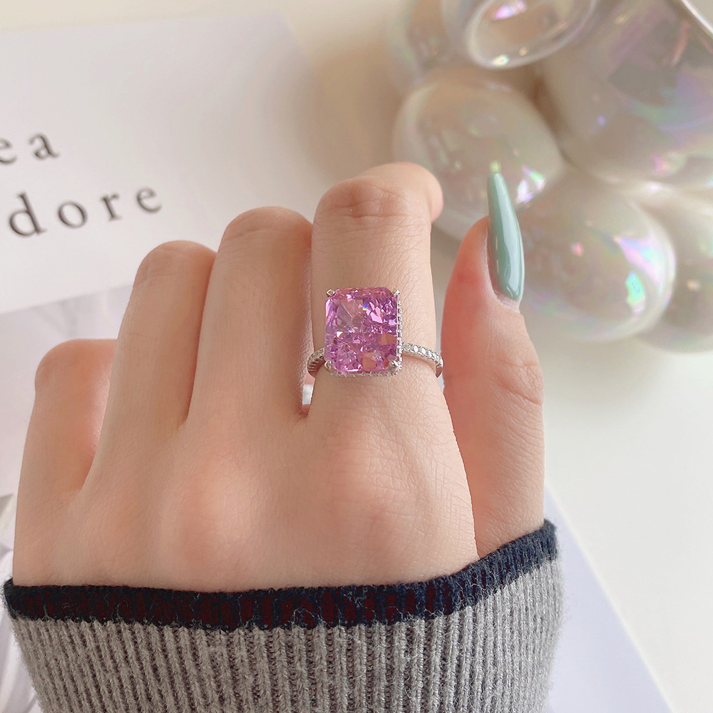 Fashion Square Sterling Silver Plating Inlay Zircon Rings 1 Piece