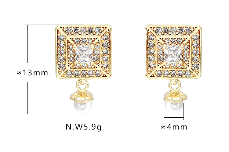 6g Weight Zircon Inlay Material Wholesale Fashion Gold-plated Square Zircon Pearl Earrings