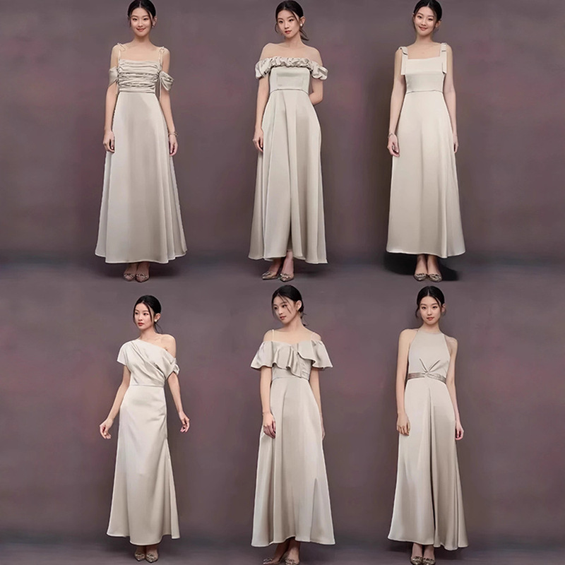 Champagne-Colored Light Luxury Niche Bridesmaid Dress, Slimming Petite Bride's Bridesmaid Group Dress, Elegant Banquet Evening Dress Champagne-Colored Light Luxury Niche Bridesmaid Dress, Slimming Petite Bride's Bridesmaid Group Dress, Elegant Banquet Evening Dress