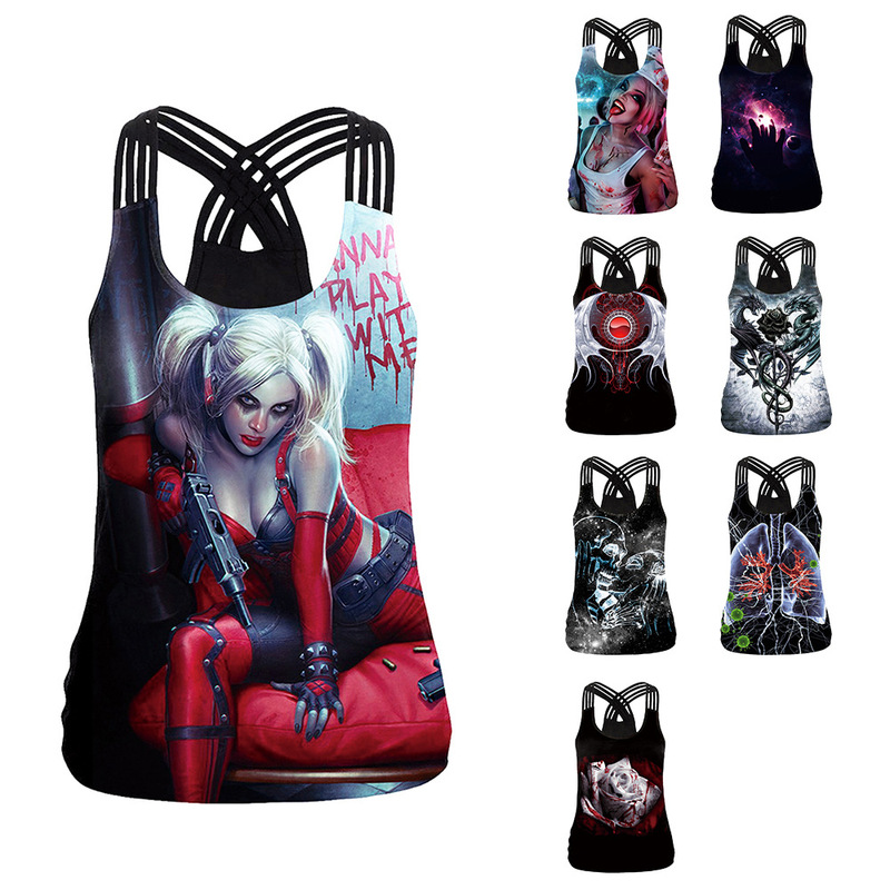 European and American Cross-Border Supply Movie Peripheral Harley Quinn Cos Digital Printing Slim Strap Vest for Women to Wear Outside