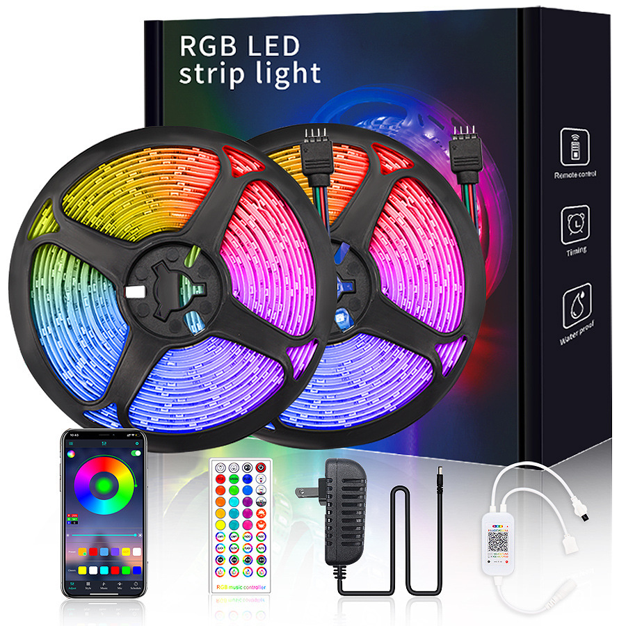 批发12V低压5050RGB音乐蓝牙智能APP灯带滴胶18 LED七彩灯条套装