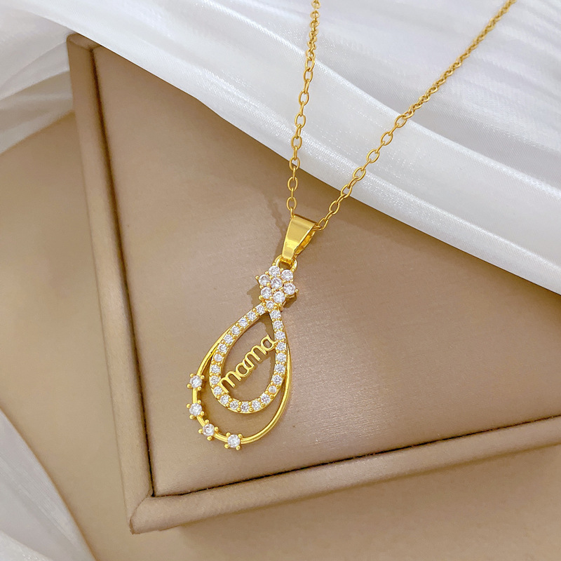 Full Diamond Mama Letter Necklace Elegant Water Drop Chain Women_voghion.com
