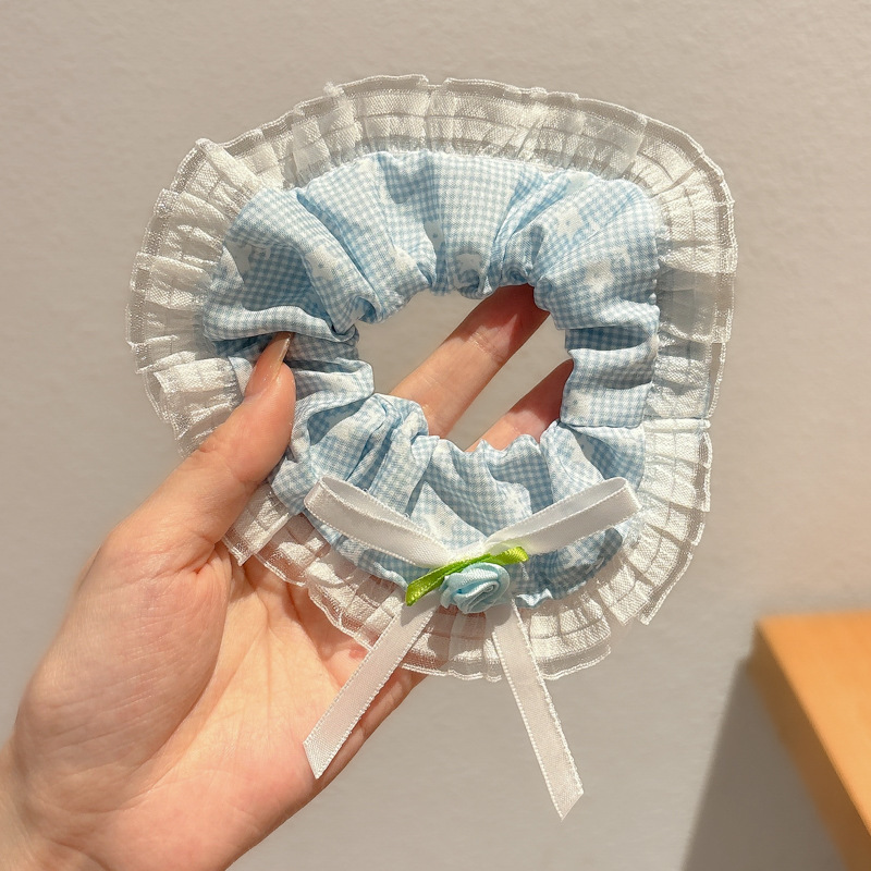 2#하늘색 꽃 리본 머리끈 약 12cm