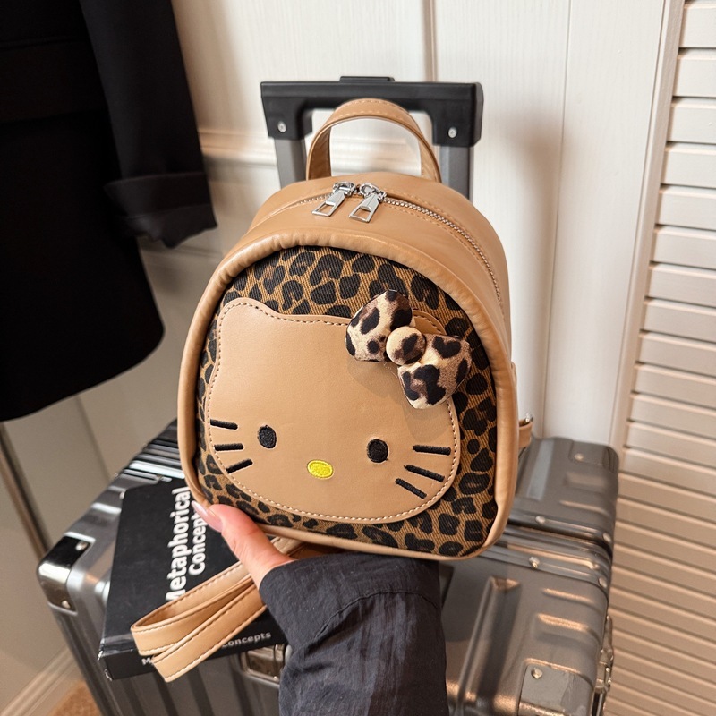 韩版可爱猫咪少女双肩背包秋冬新款豹纹洋气百搭甜美迷你儿童背包|undefined