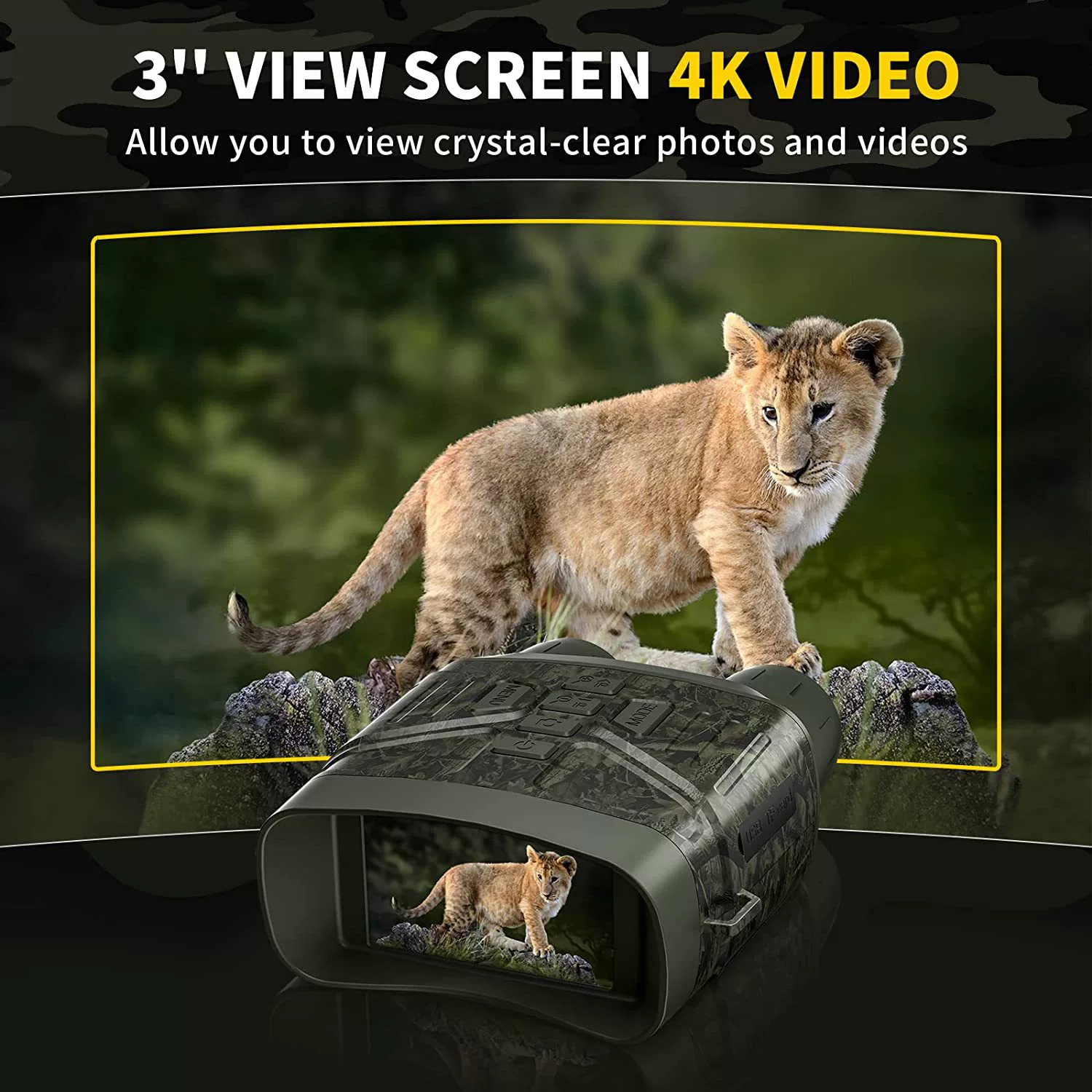 Бинокль ночного видения (NV4000) 4K UHD, 36МП, ИК диапазон ночи 150–400 м, 3.0″ ЖК-дисплей