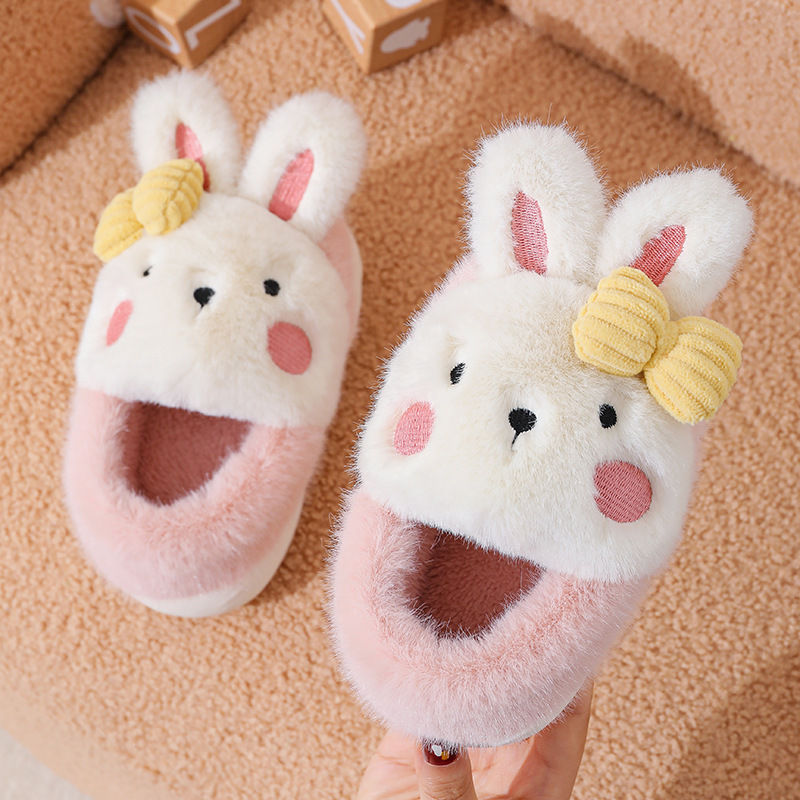Winter Children's bag heel cotton slippers Boys and Girls cute rabbit non-slip warm Children's Home cotton shoes