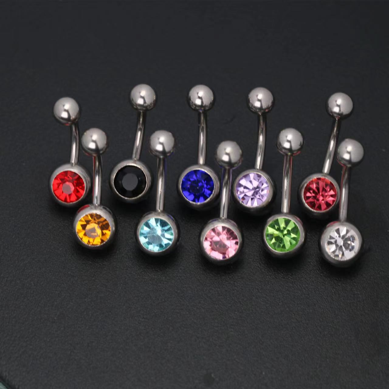 La moda europea y americana de acero inoxidable presión de diamante exquisito solo diamante ombligo anillo nacional rhinestone ombligo uñas básica diamante-incrustado ombligo ornamento