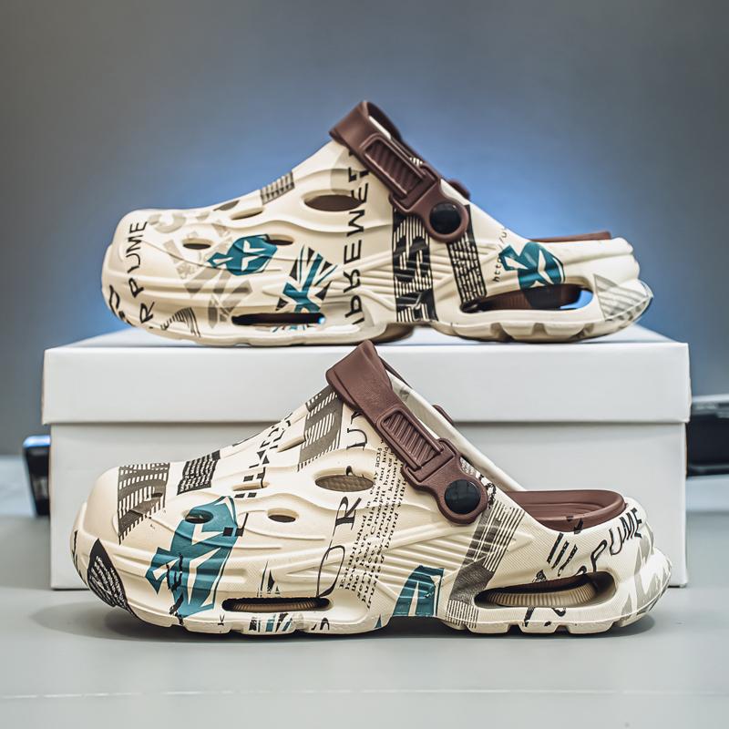 2025 nuevas zapatillas Baotou de verano para hombres, sandalias antideslizantes de dos manos, pisando mierda, zapatos con agujeros en la playa para hombres