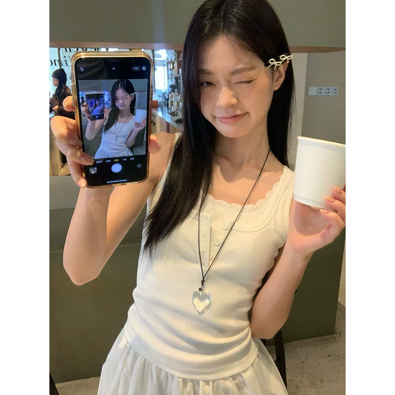 Утренний ошейник серый кружевной поддельный двухфигурный жилет с подтяжкой женский летом