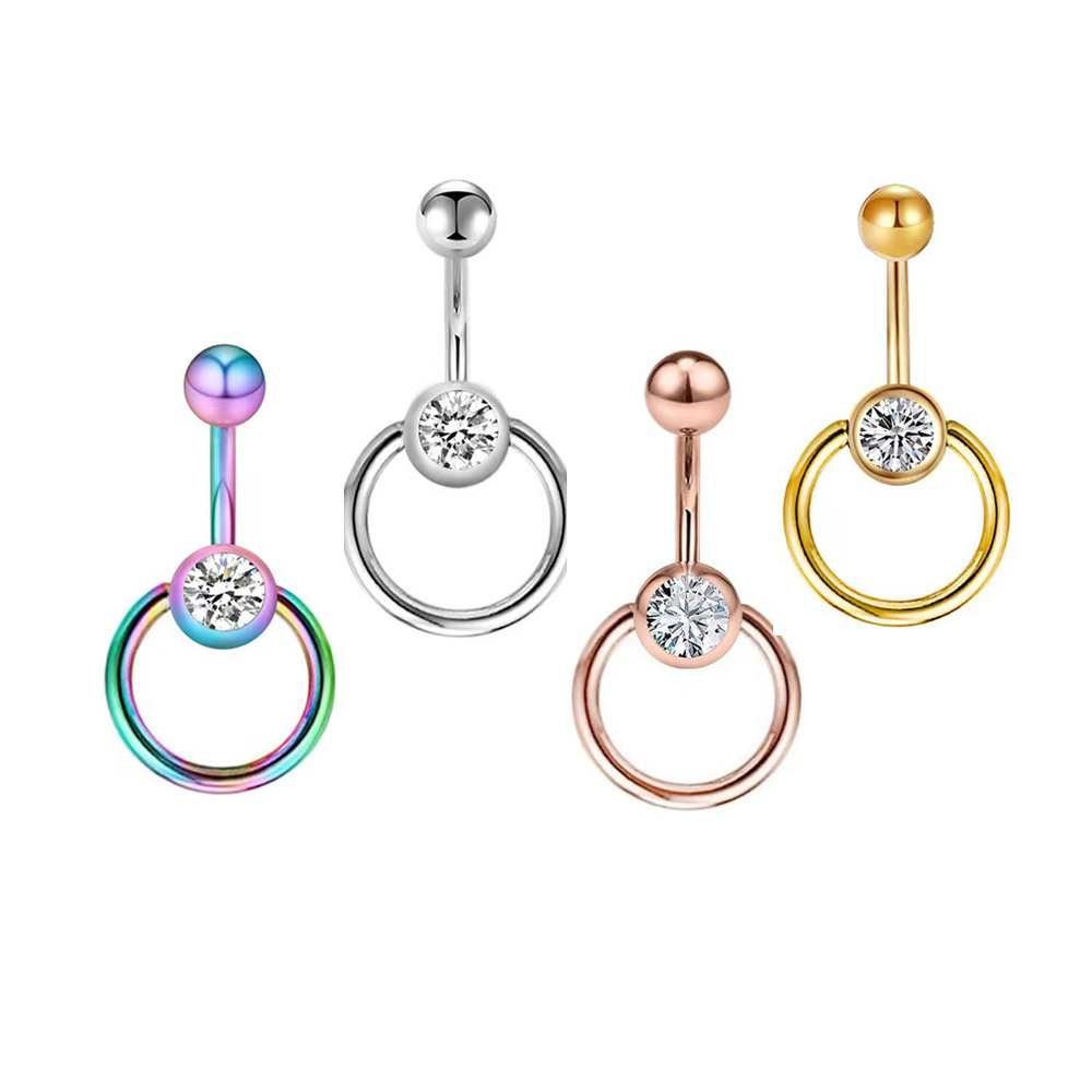Cross-border European and American body piercing jewelry diamond with round navel ring fashion navel buckle ring stainless steel navel nail