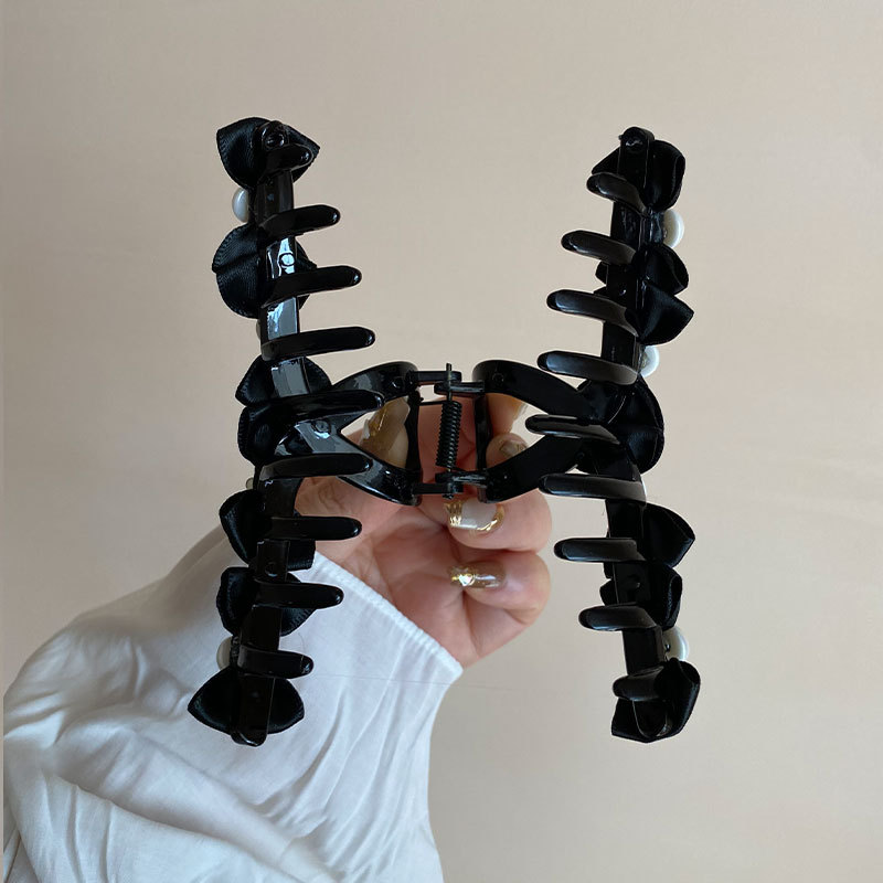 Koreanische Perle Satin Schleife Greifer Clip Hochwertige Haarnadel Hinterkopf All-Match Hepburn Elegante Neue Hai Clip_voghion.com