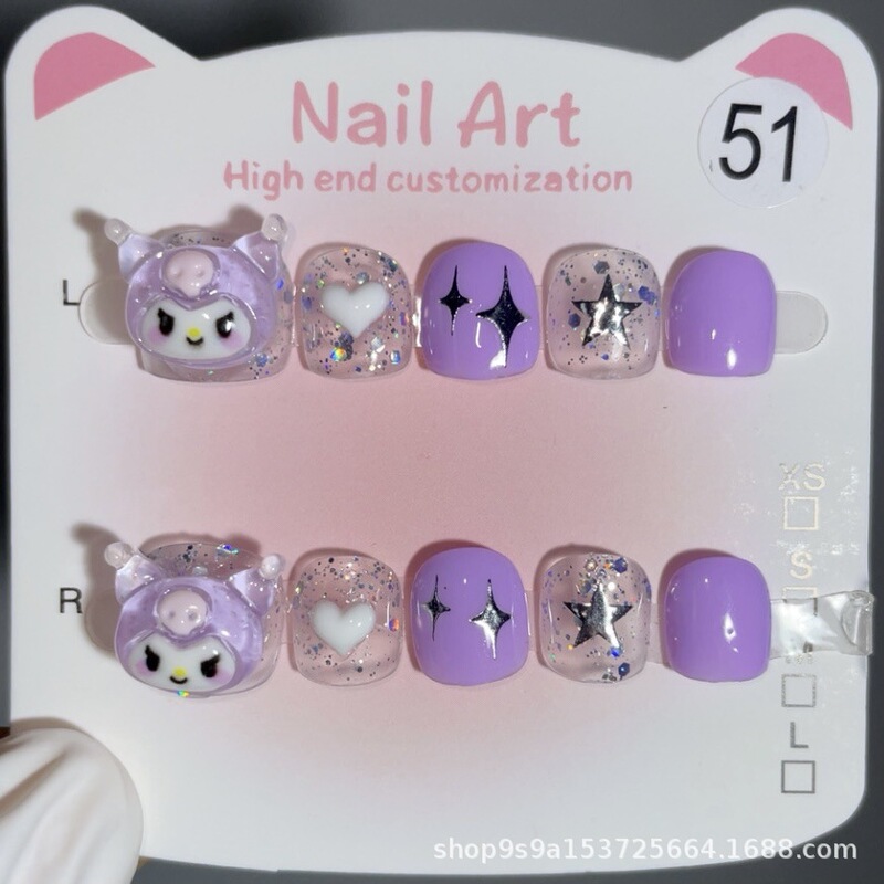 Kuromi Cartoon Children's Wearable Nail Jelly Glue Elementary School Students Removable Nail Art Stickers Girls Gift Nail Stickers