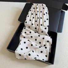 慵懒风复古波点亚麻休闲气球裤子女四季款新款直筒阔腿裤韩系ins