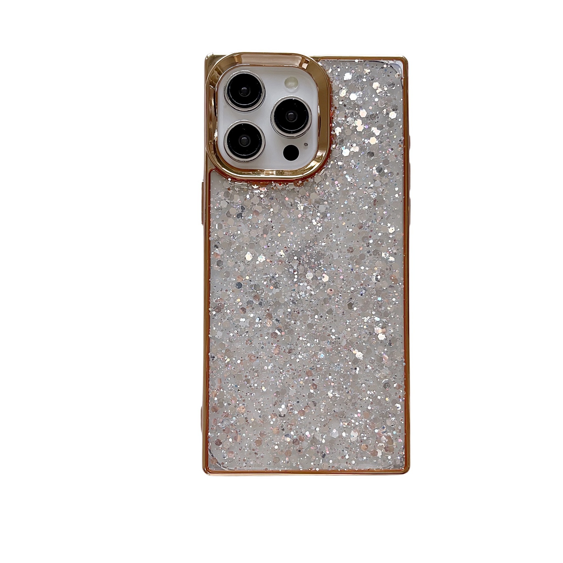 Cuadrado galvanizado goteo de polvo de polvo de brillo de polvo iPhone16Promax caso de teléfono móvil para Apple 14 Pro