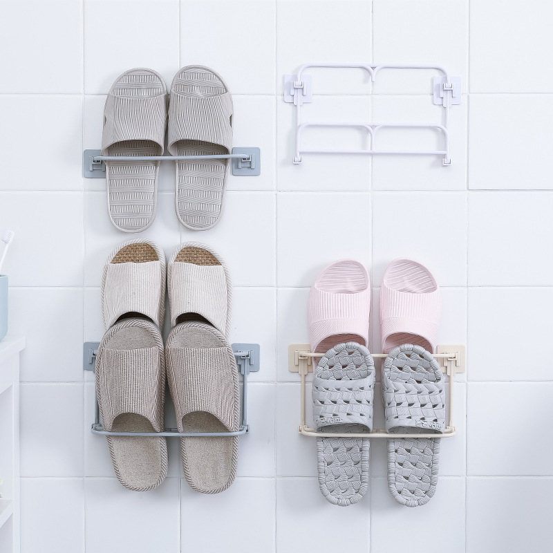 Foldable Bathroom Slipper Rack Wall-mounted Punch-free Toilet Slippers Shoe Rack Hanging Dormitory Storage