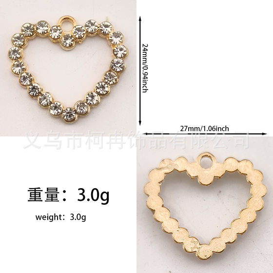 Cross-border solid color Europe and the United States hot rhinestone heart-shaped pendant diy jewelry accessories alloy bags clothing materials wholesale