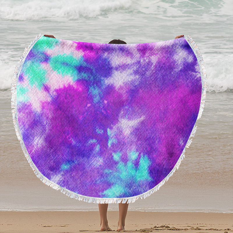 Toalla de playa redonda de microfibra impresión digital estilo nórdico ins suave absorción de agua toalla de baño con estampado de borlas