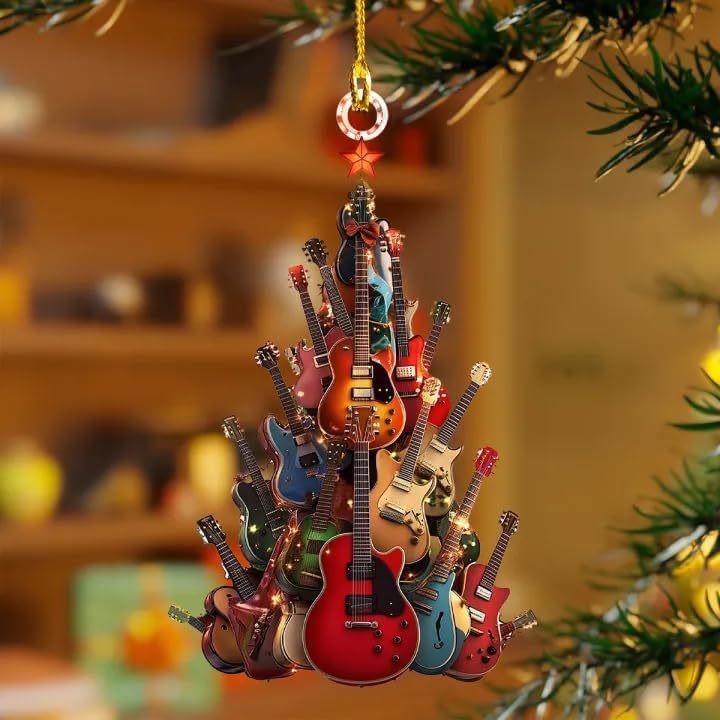 国境を越えたアマゾンの新しいギターアクリルクリスマスツリーはクリスマス装飾品の自動車平面装飾品を飾っている|undefined
