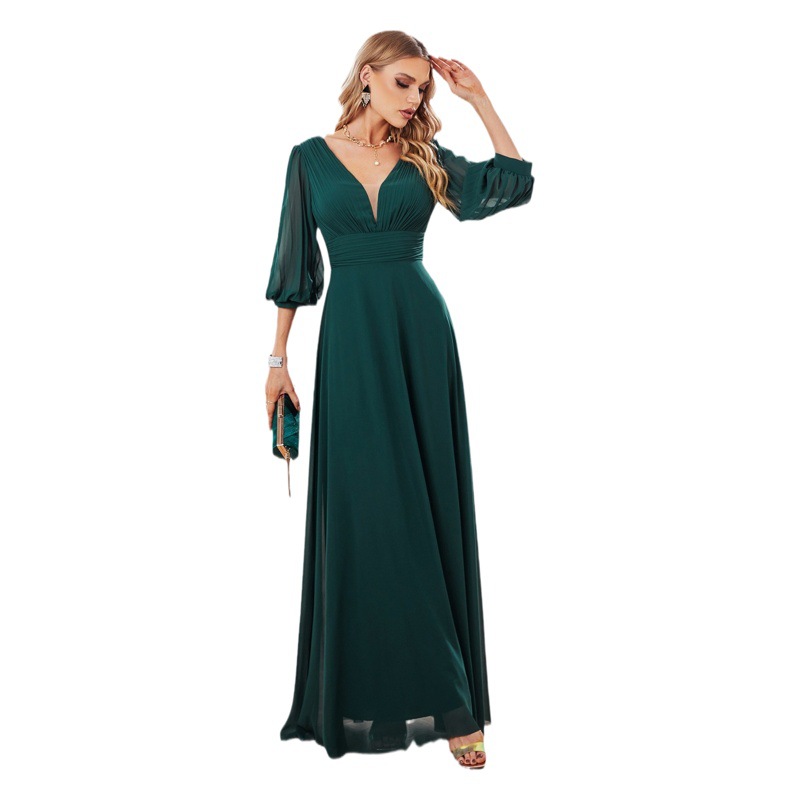 Vestido formal de comercio exterior para mujer, vestido de dama de honor holgado, vestido de noche para fiesta diaria, vestido largo de gasa de manga media para Amazon Cross-Border.