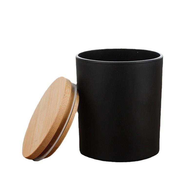 7084 (508) taza de vela de vidrio de chorro de color con perfumes transparentes con cubierta de madera