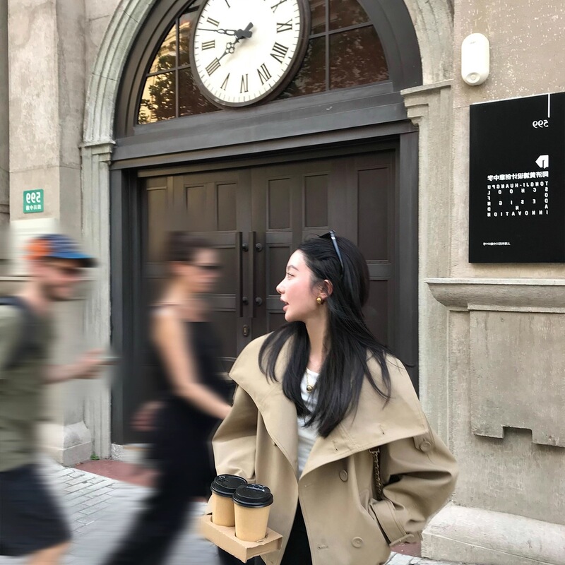 英伦风外套女2025早秋新款气质名媛轻奢双排扣立领短款风衣韩版潮|undefined