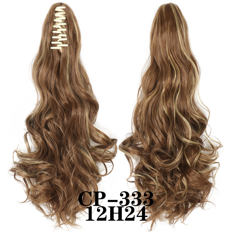 Europa y los Estados Unidos pelucas ondas largas pelucas de fibra química agarrar clip de cabello rizado garra de caballo 8 dientes fábrica de cola de caballo en stock