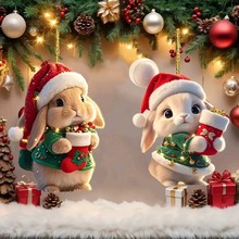 跨境可爱兔子挂件亚克力平面2D吊坠汽车后视镜车挂家居装饰品