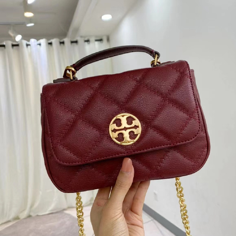 TortyBurch新款方胖子翻盖包小羊皮小香风菱格链条单肩斜挎女包潮|undefined