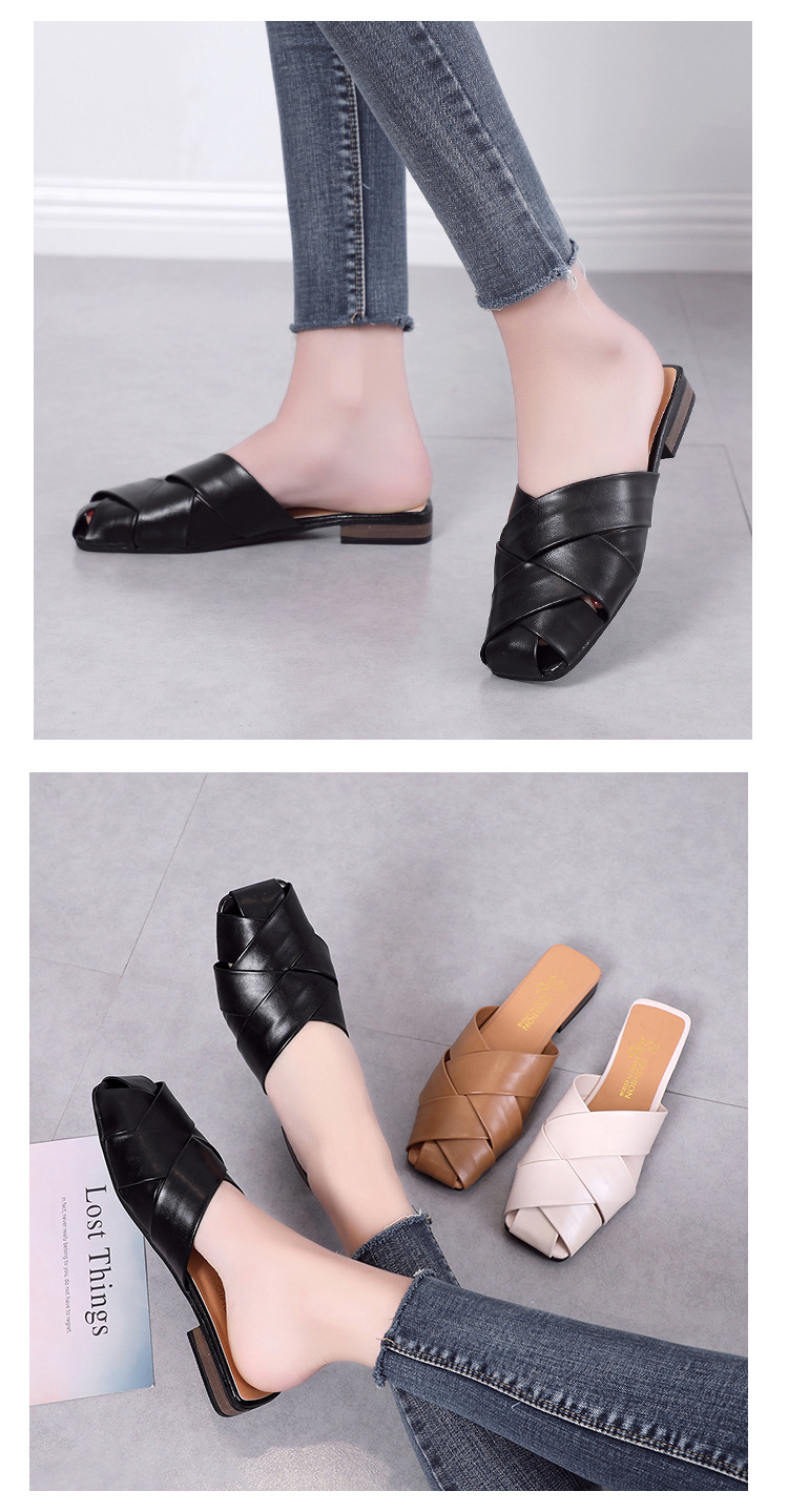 Flat-heeled small leather non-slip flat-bottomed outer wear fashion Muller shoes NSPE54652