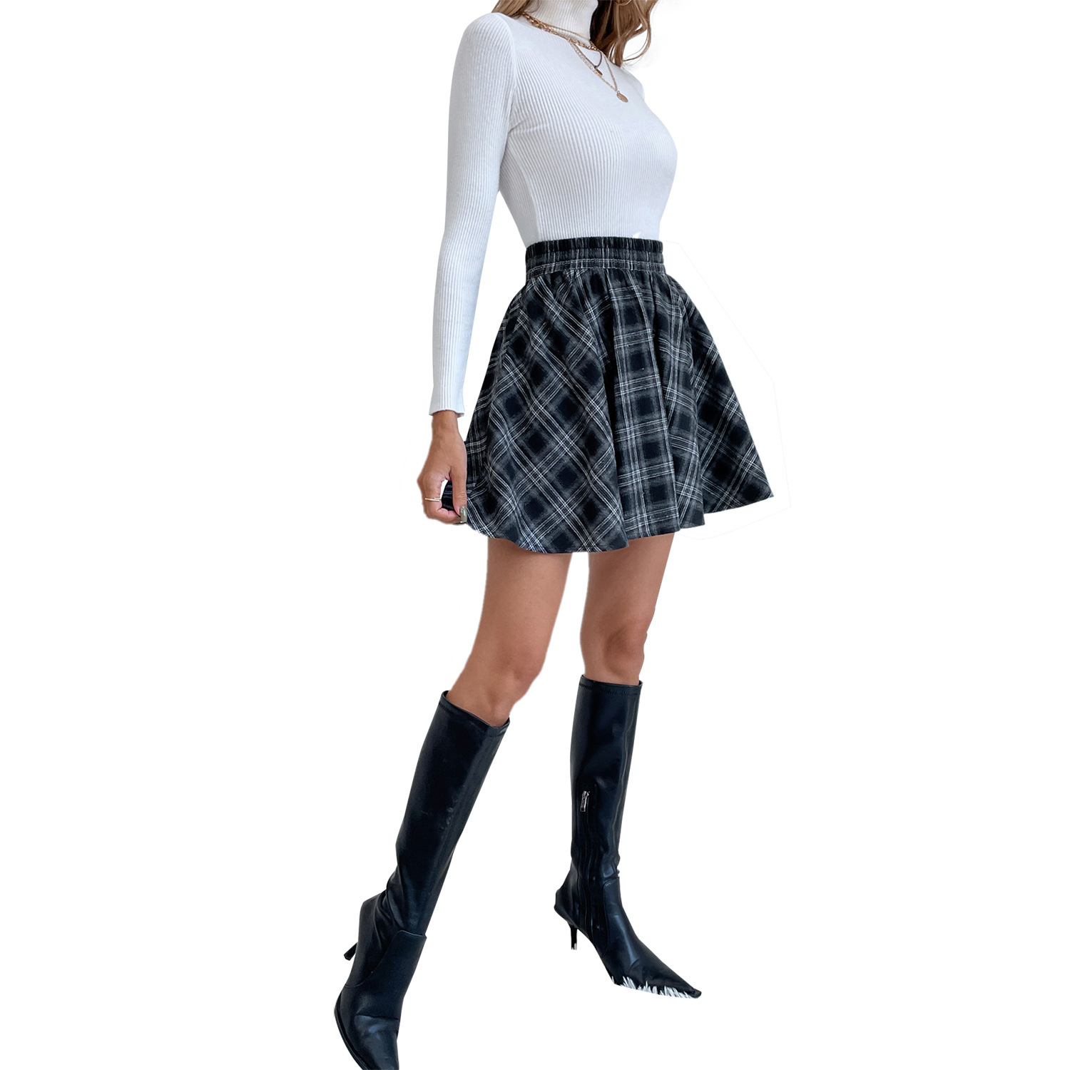 Gonna corta a pieghe a quadri da donna, minigonna a trapezio, casual, elegante, alla moda, estiva, stile college, tendenza INS, materiale sottile Lanon_voghion.com