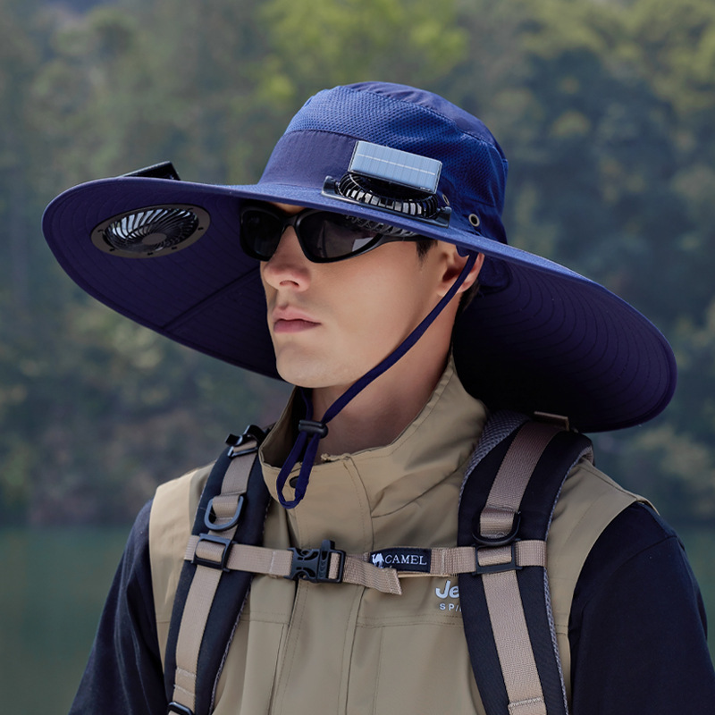 Sombrero de ventilador solar para hombre de verano gran sombrero de borde anti-UV sombrero de pescador de montaña sombrero de ventilador de sombra de pesca