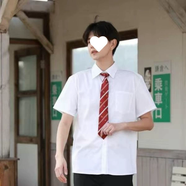 Men's white short sleeves + red crown tie