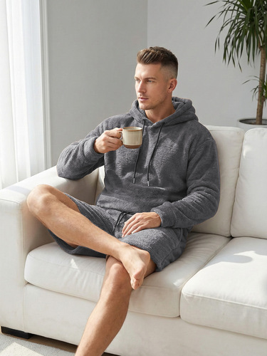 Men's Fall/Winter Casual Sports Set Large Hooded Sweatshirt Wool Sweater Outerwear for Men