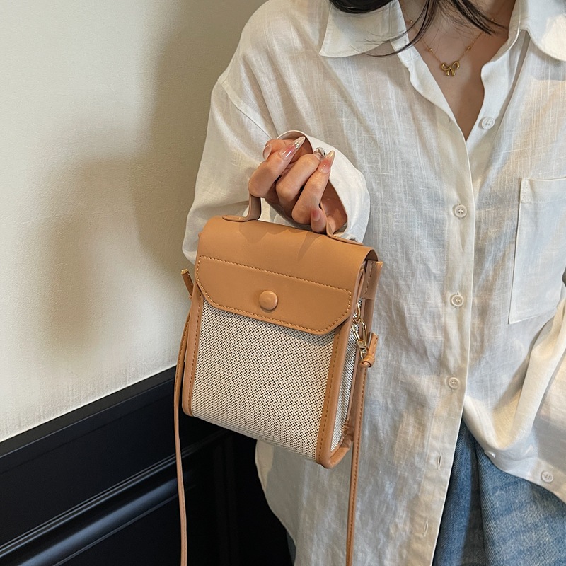 Bolso de teléfono móvil de moda coreana 2025 nuevo bolso retro Maillard bandolera casual contraste color bandolera mujer