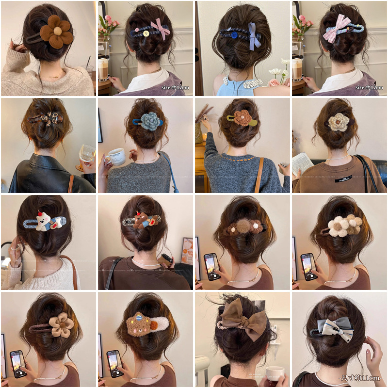 Duckbill Hair Clip for the Back of the Head, Simple Hair Accessory with Contrasting Color Bow, Large Hairpin for Thick Hair, Versatile Hair Accessory