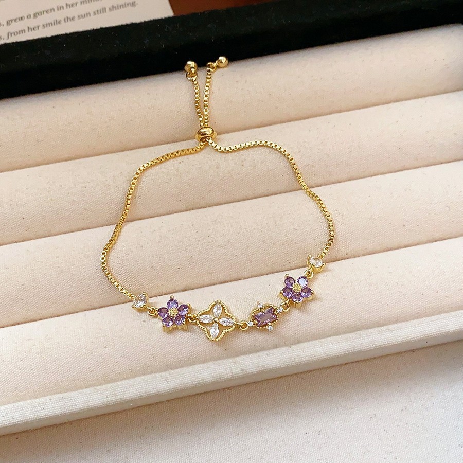 Golden purple bracelet, flowered